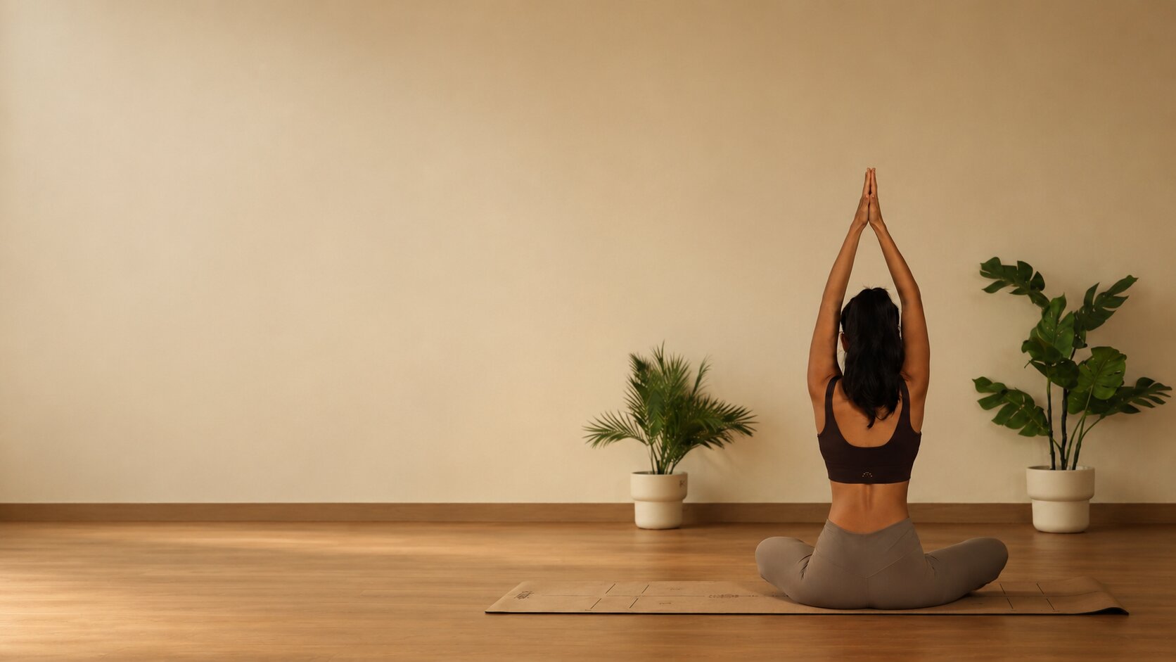 Anjali Mudra, prayer hands at the heart, seated meditation at Green Tara Yoga Studio in Navi Mumbai
